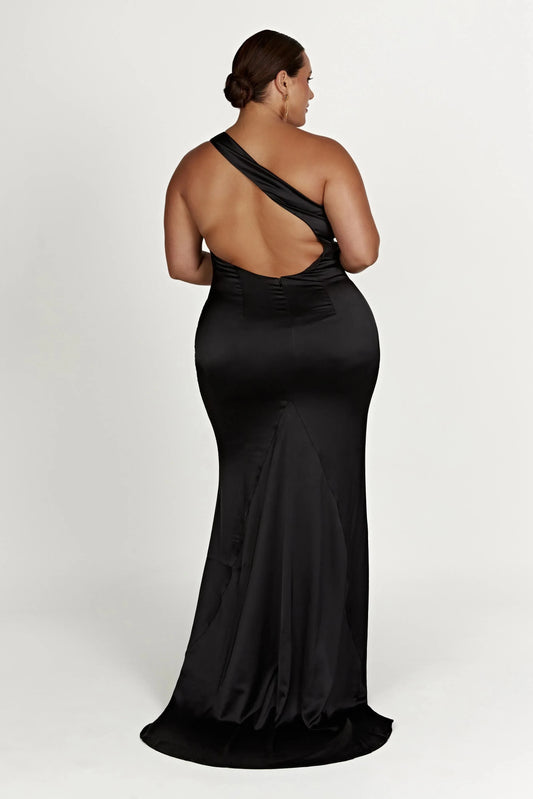 Classy Mermaid One Shoulder Sleeveless Open Back Floor Length Plus Size Prom Dress by YiHuiw