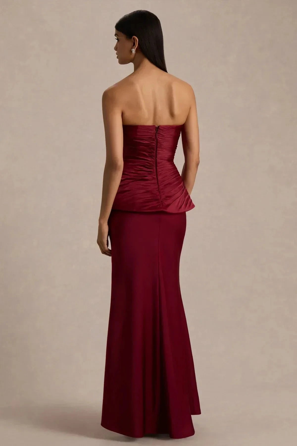 Classy Mermaid Strapless Sleeveless Ruched Back Floor Length Prom Dress by YiHuiw