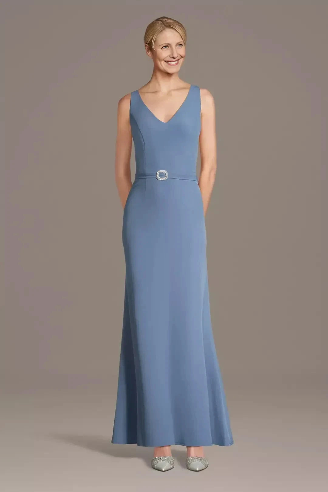 Classy Mermaid V Neck Sleeveless Belted Back Floor Length Mother of the Bride Dress by YiHuiw