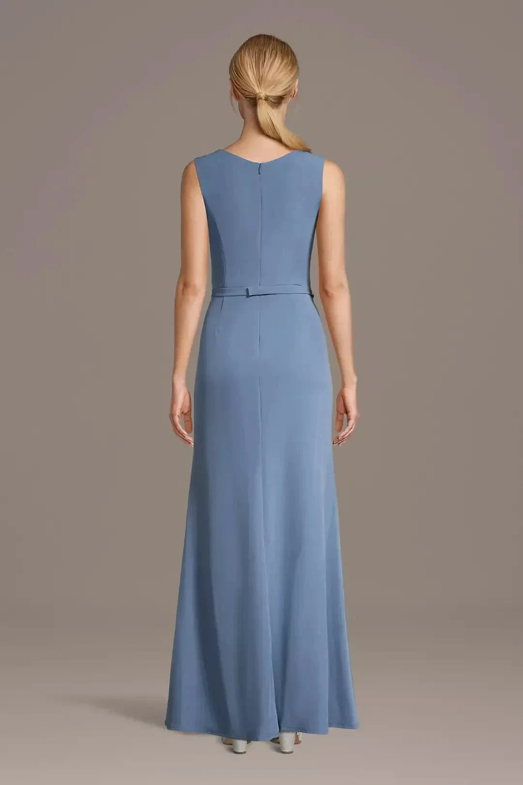 Classy Mermaid V Neck Sleeveless Belted Back Floor Length Mother of the Bride Dress by YiHuiw