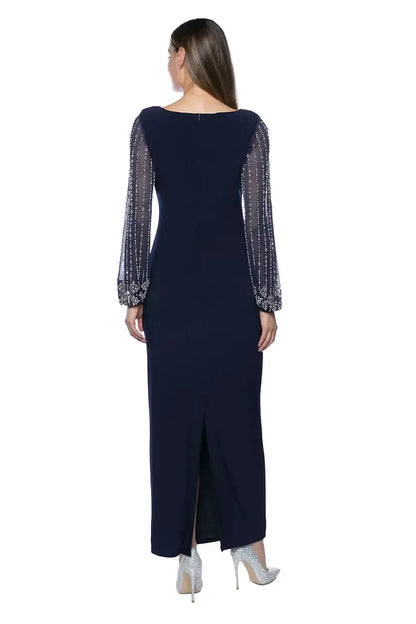 Classy Sheath Boat Neck Beaded Long Sleeve Zipper Back Floor Length Mother of the Bride Dress by YiHuiw