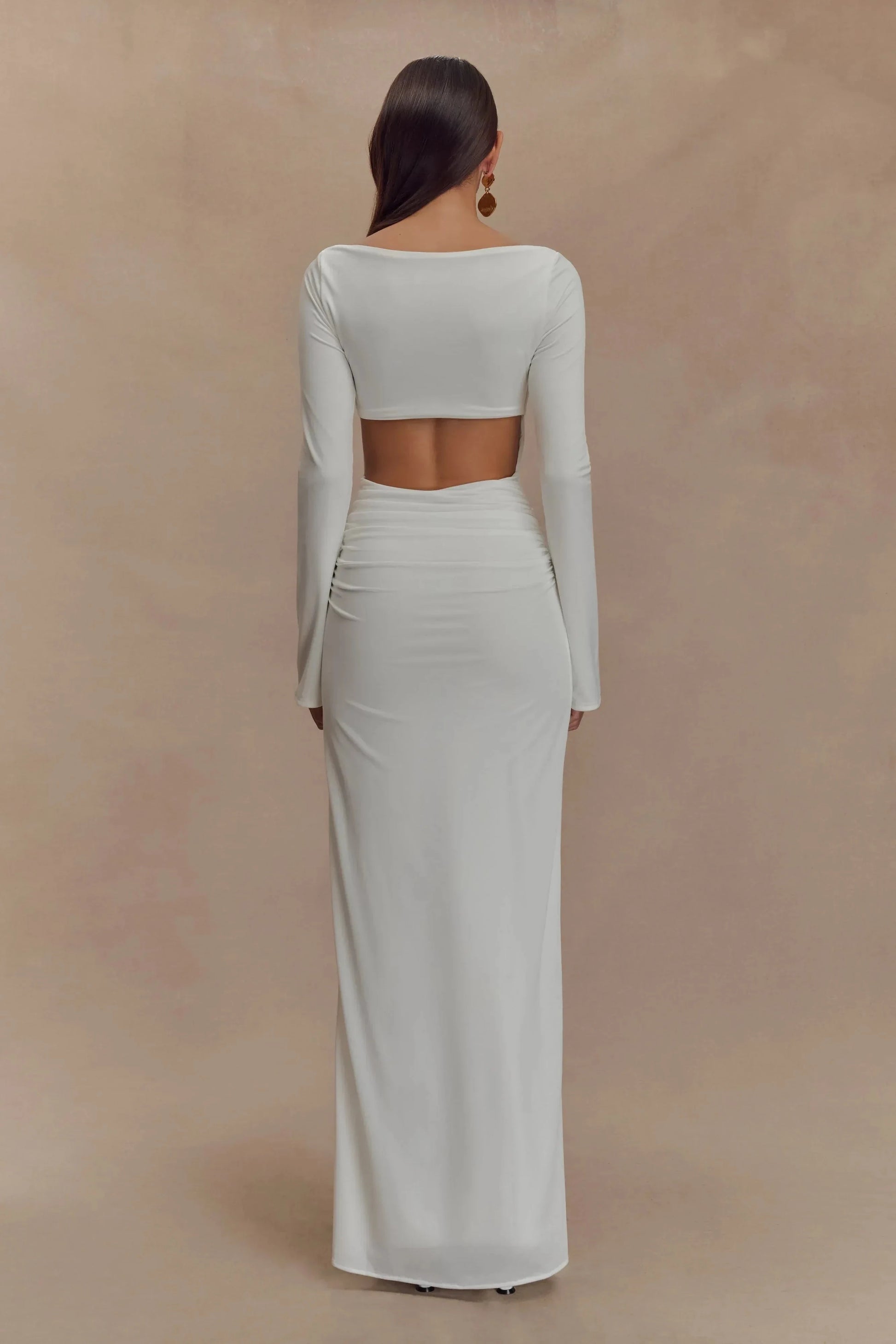 Classy Sheath Boat Neck Long Sleeve Cutout Back Floor Length Prom Dress by YiHuiw