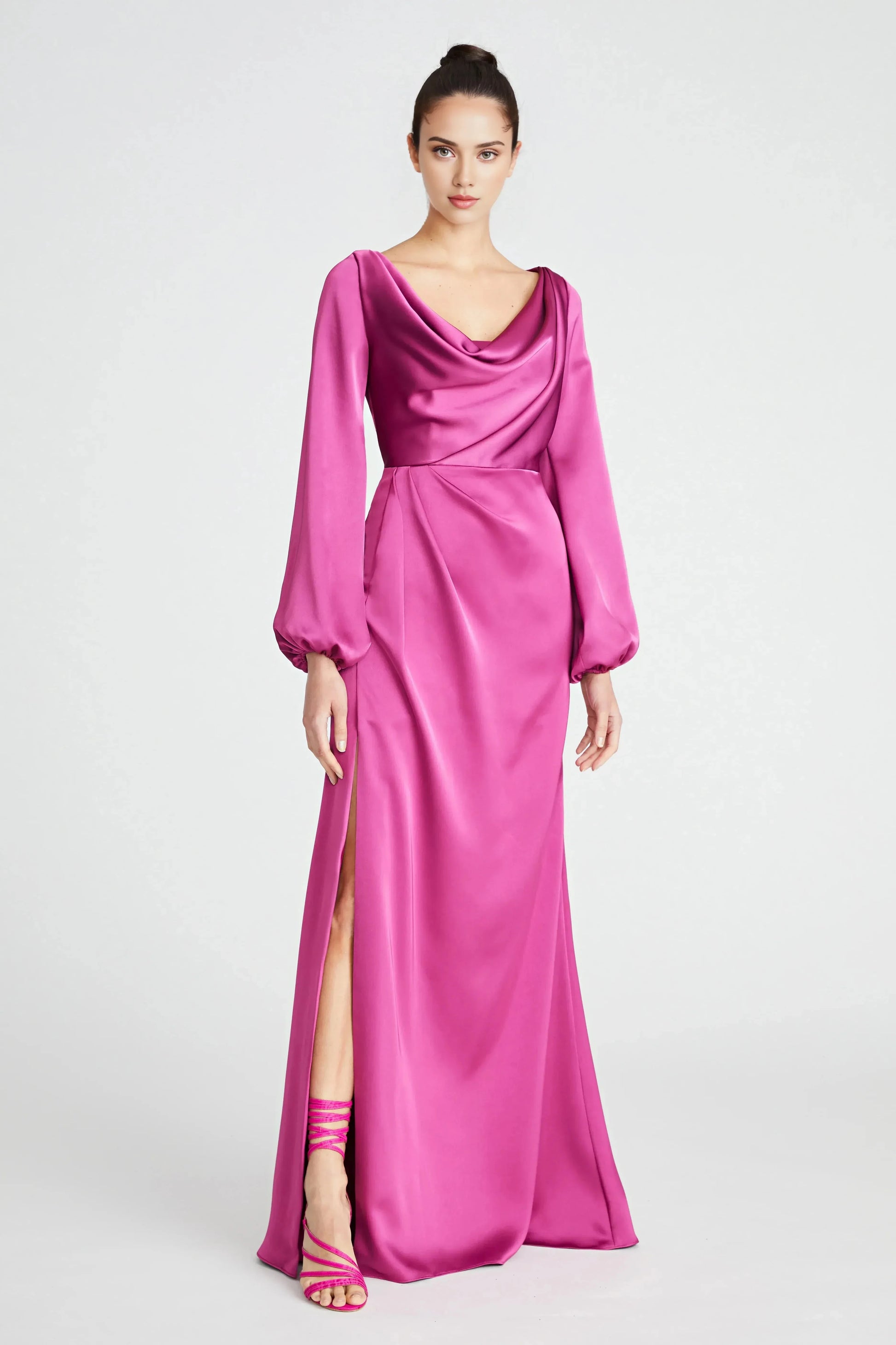 Classy Sheath Cowl Neck Bishop Sleeve Back Zipper Floor Length Prom Dress by YiHuiw