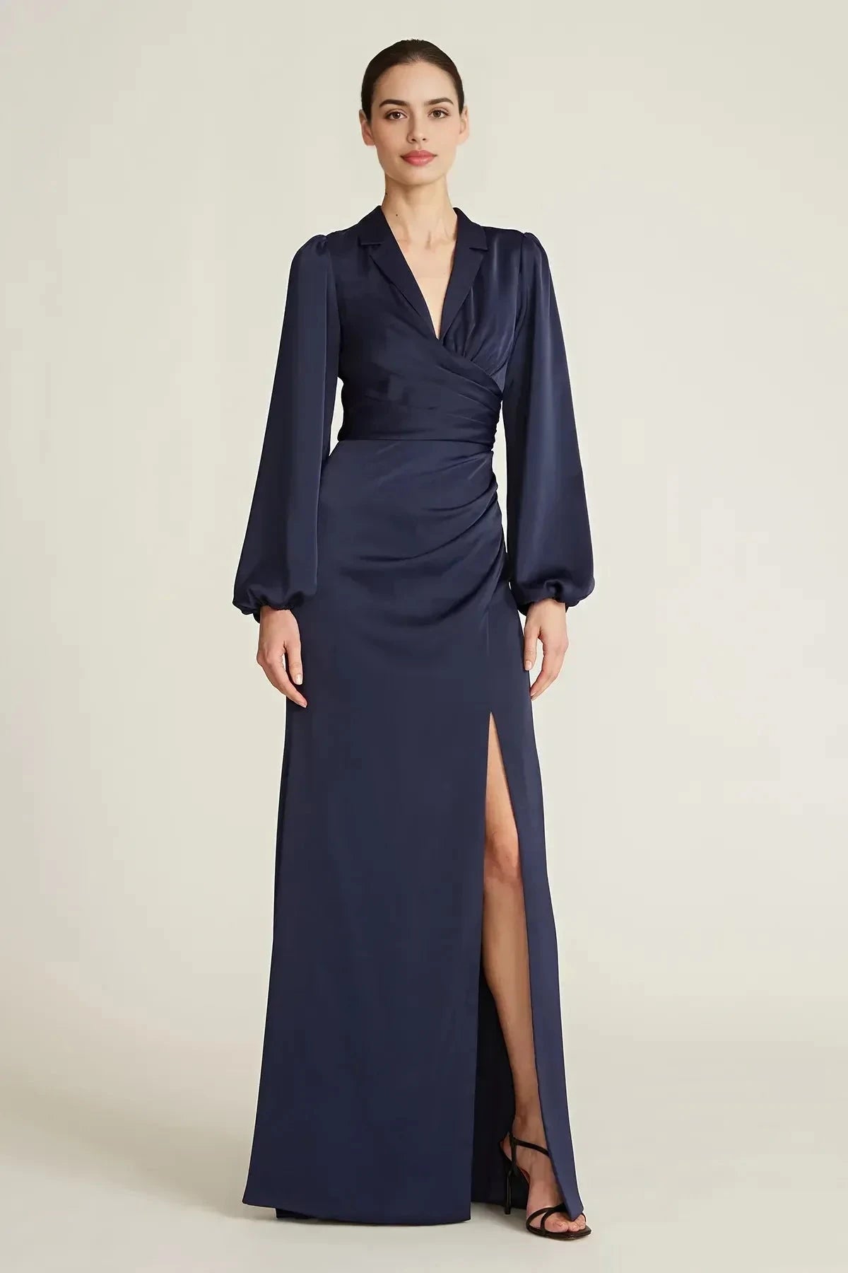 Classy Sheath Notched Collar Bishop Sleeve Back Zipper Floor Length Prom Dress by YiHuiw