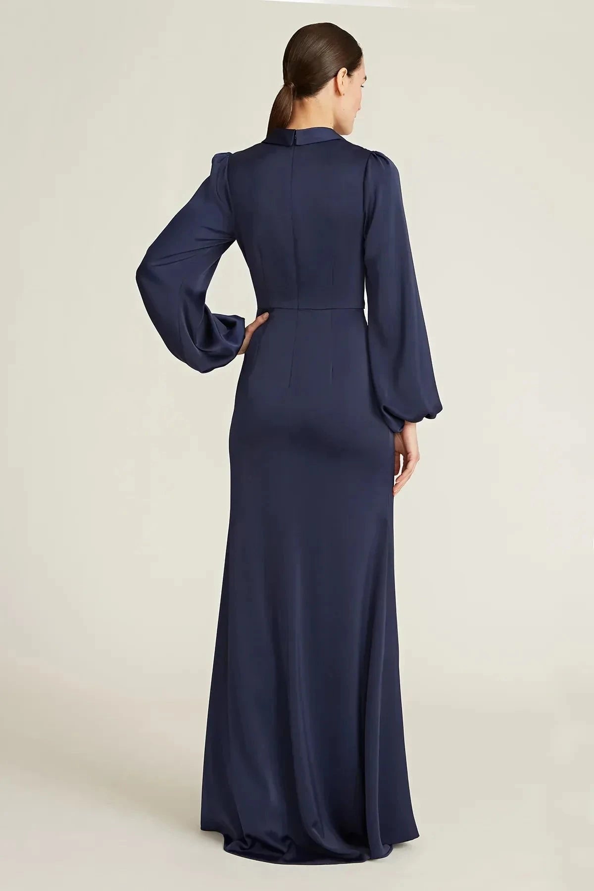 Classy Sheath Notched Collar Bishop Sleeve Back Zipper Floor Length Prom Dress by YiHuiw