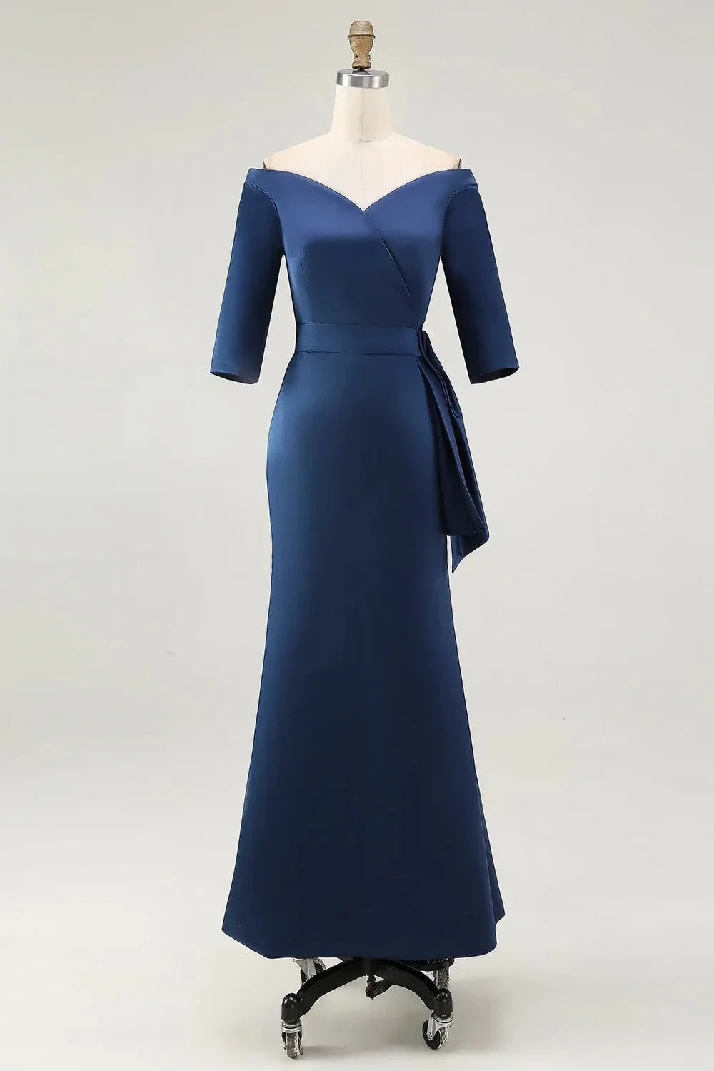 Classy Sheath Off Shoulder Three Quarter Sleeve Belted Back Floor Length Mother of the Bride Dress by YiHuiw