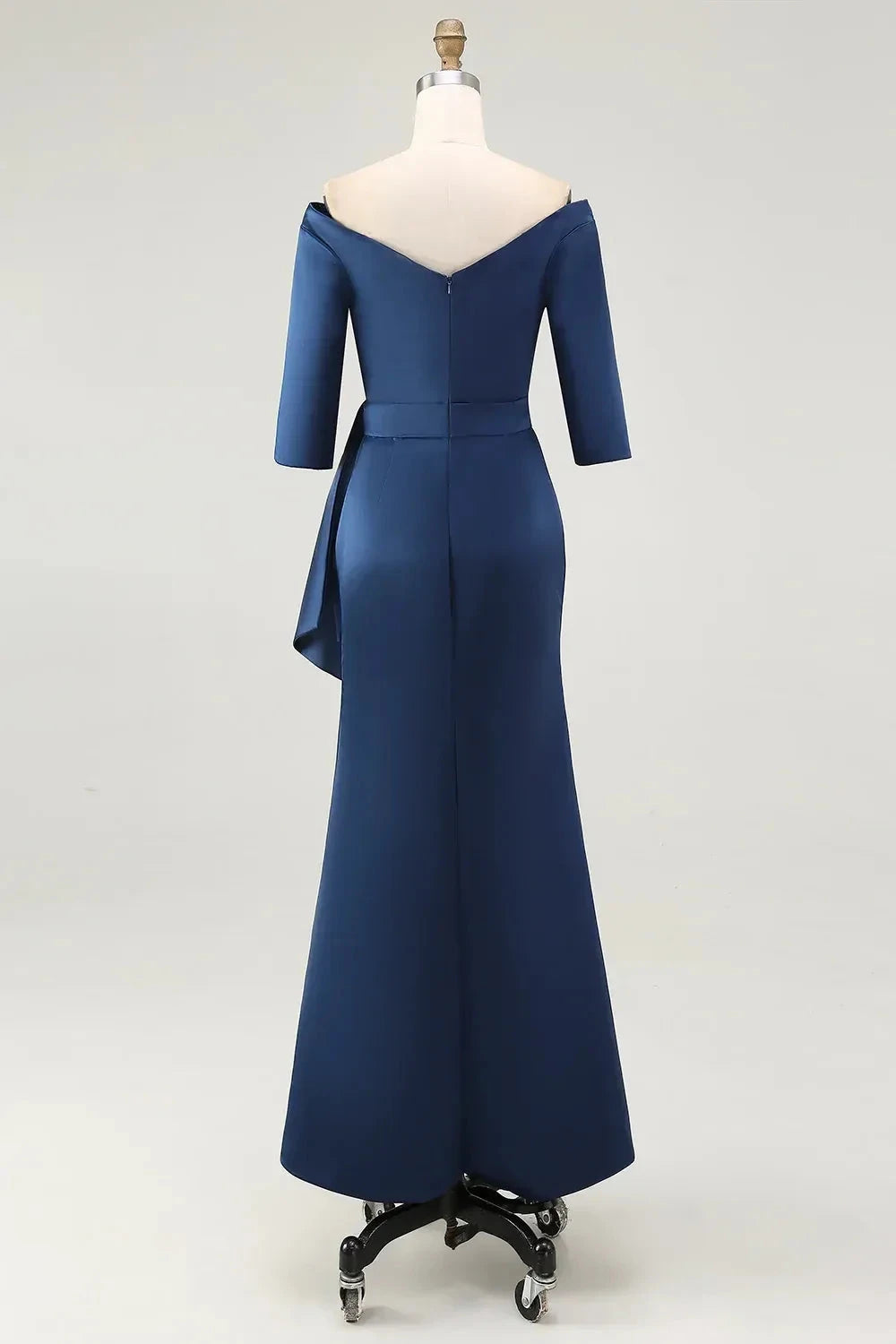 Classy Sheath Off Shoulder Three Quarter Sleeve Belted Back Floor Length Mother of the Bride Dress by YiHuiw