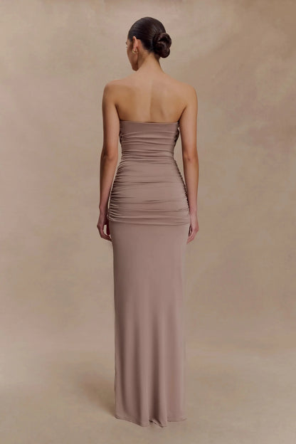 Classy Sheath Strapless Sleeveless Ruched Back Floor Length Prom Dress by YiHuiw