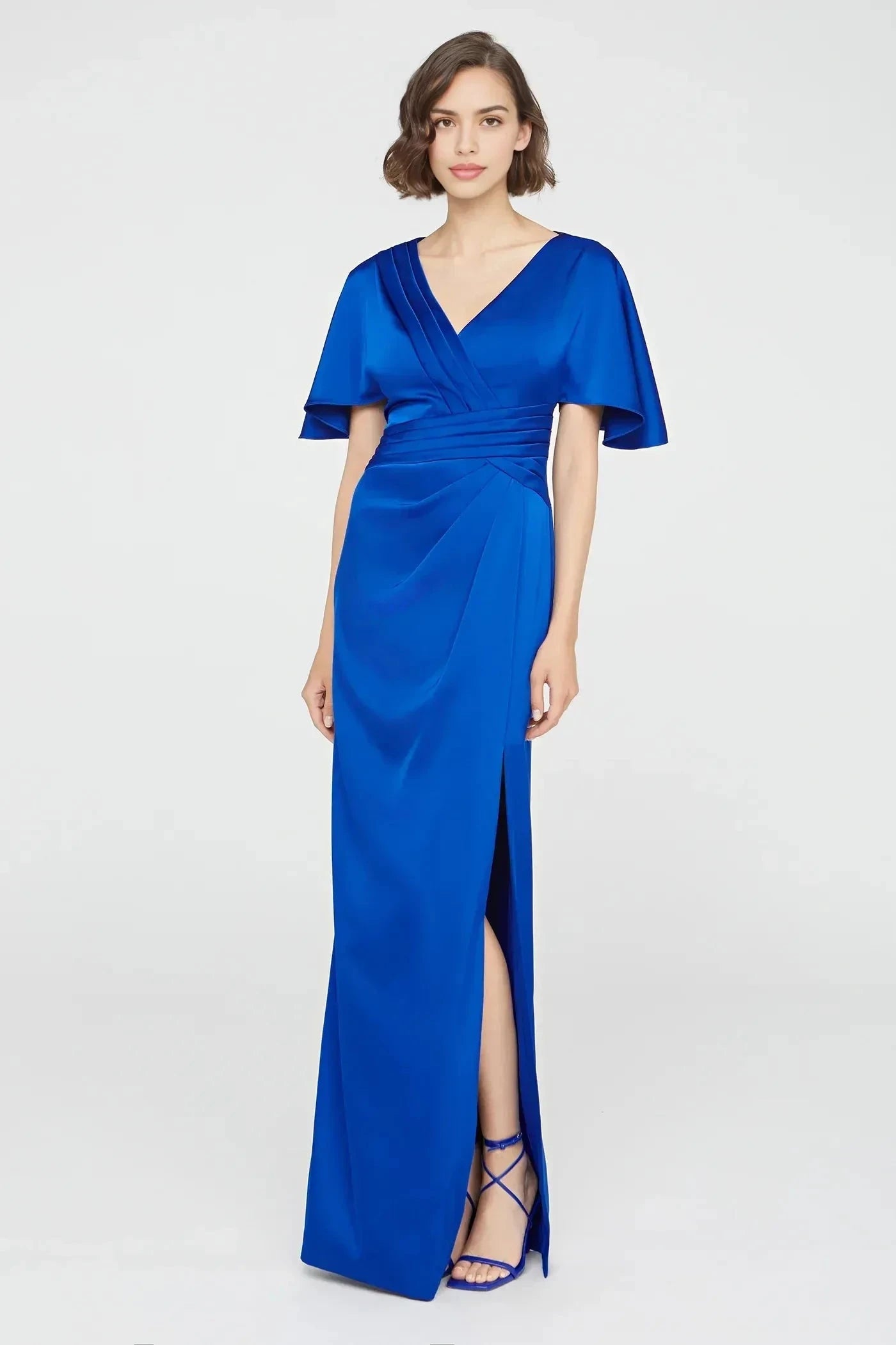 Classy Sheath V Neck Ruffled Sleeve Back Zipper Floor Length Prom Dress by YiHuiw