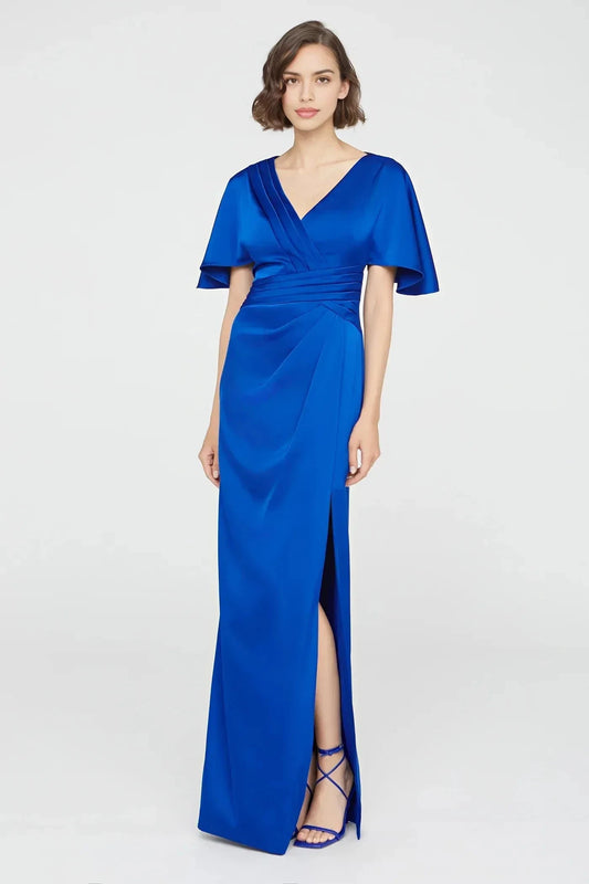 Classy Sheath V Neck Ruffled Sleeve Back Zipper Floor Length Prom Dress by YiHuiw