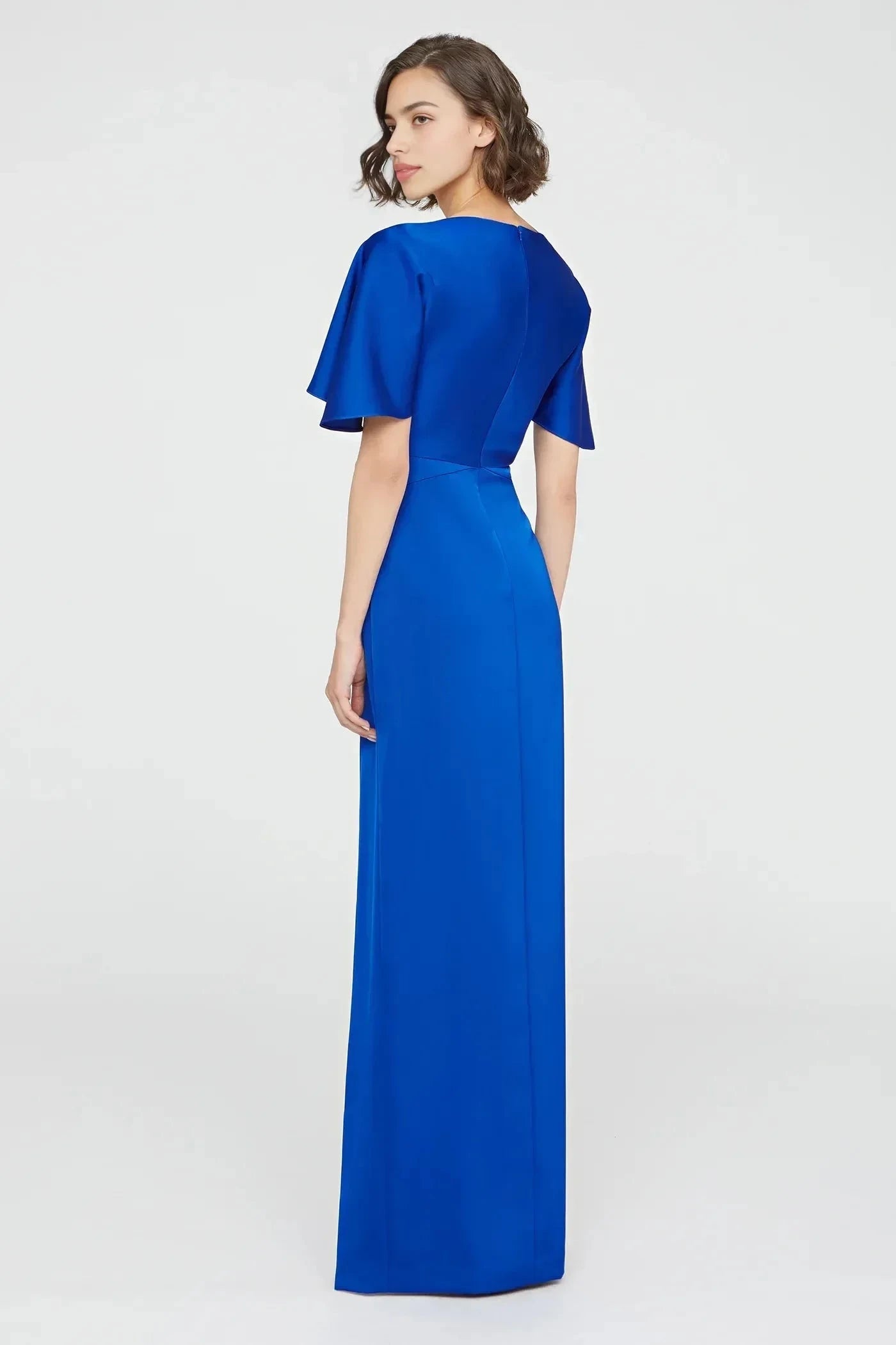 Classy Sheath V Neck Ruffled Sleeve Back Zipper Floor Length Prom Dress by YiHuiw