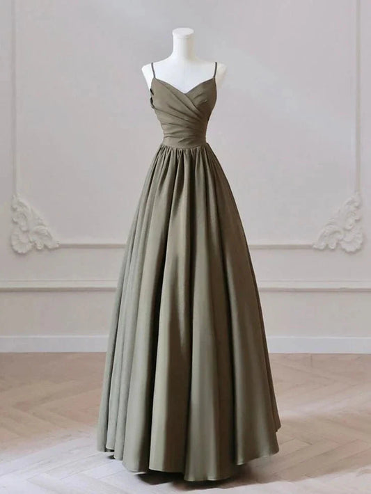 Classy A Line Spaghetti Straps Sleeveless Satin Formal Long Prom Gown Summer Wedding Guest Dress Bridal Guest Dresses Wedding Outfits For Guest simple gentle atmospheric and unique desi Bring summer colors to enhance whiteness by YiHuiw