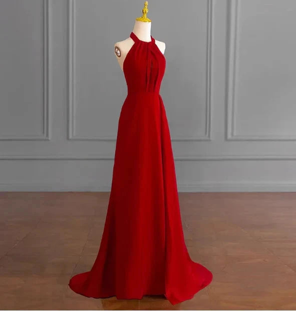 Classy A line Halter Sleeveless Satin Prom Dresses Red Summer Wedding Guest Dresses Wedding Guest Outfits simple gentle atmospheric and unique desi Bring summer colors to enhance whiteness by YiHuiw