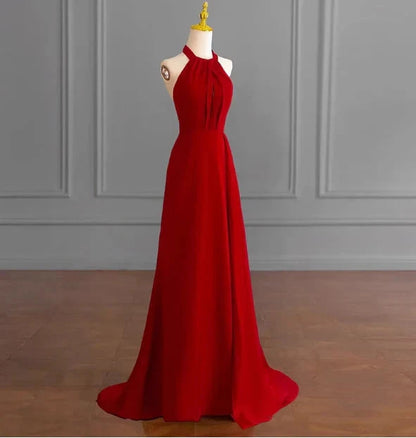 Classy A line Halter Sleeveless Satin Prom Dresses Red Summer Wedding Guest Dresses Wedding Guest Outfits simple gentle atmospheric and unique desi Bring summer colors to enhance whiteness by YiHuiw