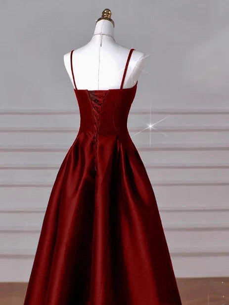 Classy A line Spaghetti Straps Sleeveless Satin Prom Dresses Red Summer Wedding Guest Dresses Wedding Guest Outfit simple gentle atmospheric and unique desi Bring summer colors to enhance whiteness by YiHuiw