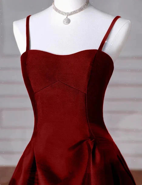 Classy A line Spaghetti Straps Sleeveless Satin Prom Dresses Red Summer Wedding Guest Dresses Wedding Guest Outfit simple gentle atmospheric and unique desi Bring summer colors to enhance whiteness by YiHuiw