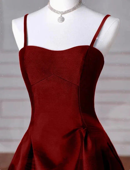 Classy A line Spaghetti Straps Sleeveless Satin Prom Dresses Red Summer Wedding Guest Dresses Wedding Guest Outfit simple gentle atmospheric and unique desi Bring summer colors to enhance whiteness by YiHuiw