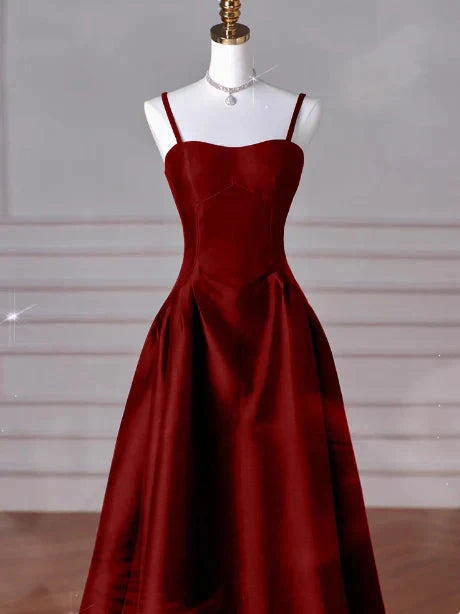 Classy A line Spaghetti Straps Sleeveless Satin Prom Dresses Red Summer Wedding Guest Dresses Wedding Guest Outfit simple gentle atmospheric and unique desi Bring summer colors to enhance whiteness by YiHuiw