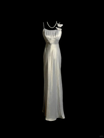 Classy A line Spaghetti Straps Sleeveless Satin Prom Dresses Summer Wedding Guest Dresses Wedding Guest Outfits simple gentle atmospheric and unique desi Bring summer colors to enhance whiteness by YiHuiw
