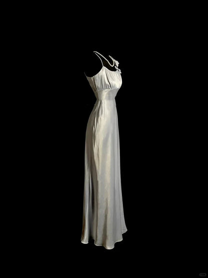 Classy A line Spaghetti Straps Sleeveless Satin Prom Dresses Summer Wedding Guest Dresses Wedding Guest Outfits simple gentle atmospheric and unique desi Bring summer colors to enhance whiteness by YiHuiw