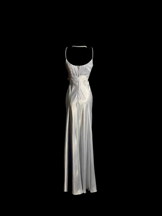 Classy A line Spaghetti Straps Sleeveless Satin Prom Dresses Summer Wedding Guest Dresses Wedding Guest Outfits simple gentle atmospheric and unique desi Bring summer colors to enhance whiteness by YiHuiw