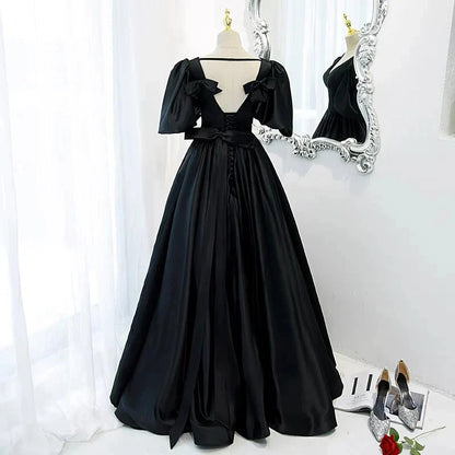 Classy Black Prom Dress Formal Dresses with Bubble Sleeves simple gentle atmospheric and unique desi Bring summer colors to enhance whiteness by YiHuiw