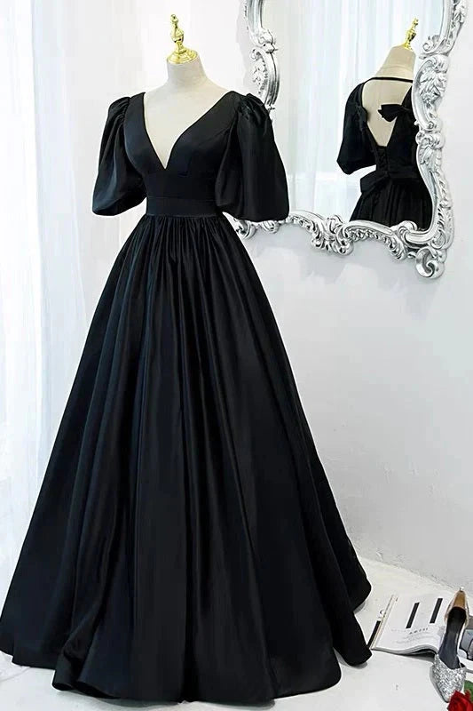 Classy Black Prom Dress Formal Dresses with Bubble Sleeves simple gentle atmospheric and unique desi Bring summer colors to enhance whiteness by YiHuiw