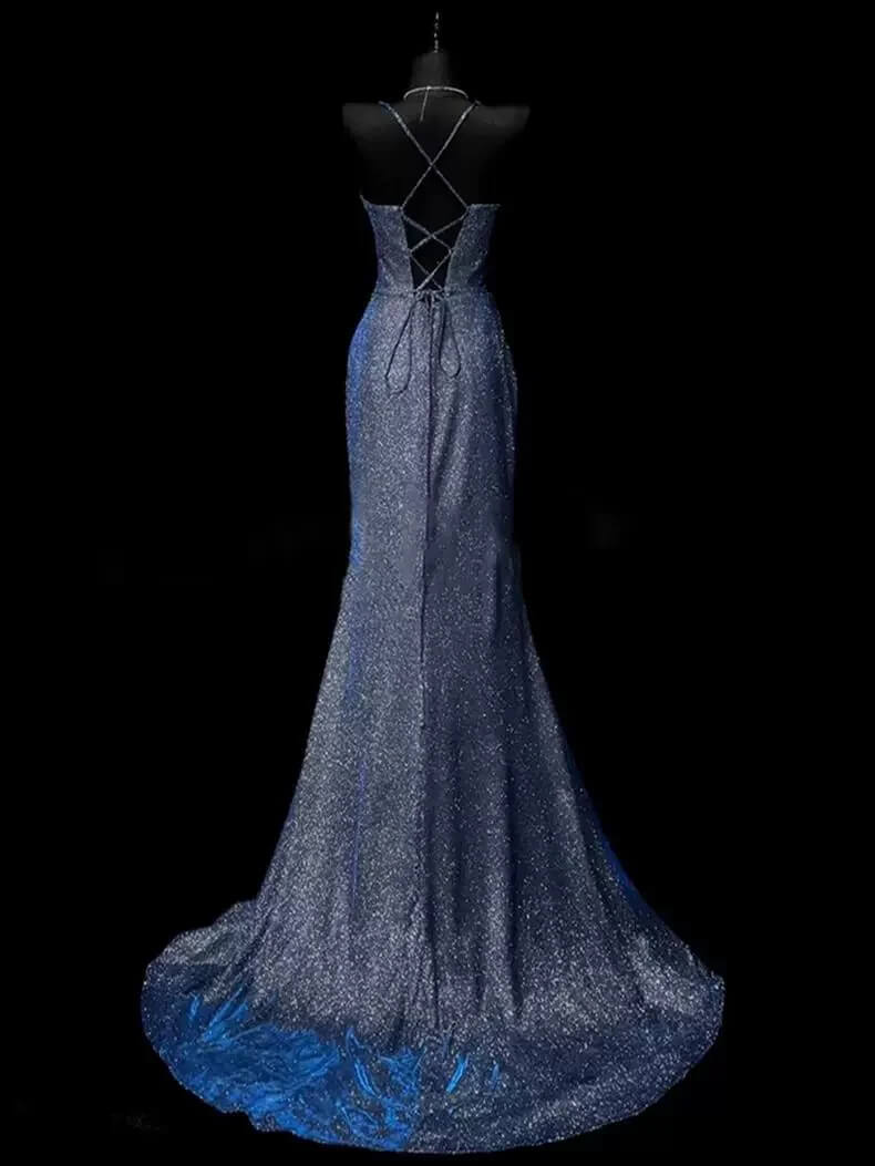 Classy Leg Split Prom Dresses Straps Mermaid Long Evening Party Gowns simple gentle atmospheric and unique desi Bring summer colors to enhance whiteness by YiHuiw