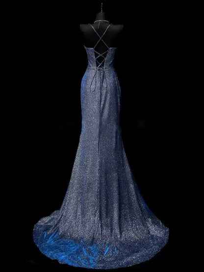 Classy Leg Split Prom Dresses Straps Mermaid Long Evening Party Gowns simple gentle atmospheric and unique desi Bring summer colors to enhance whiteness by YiHuiw