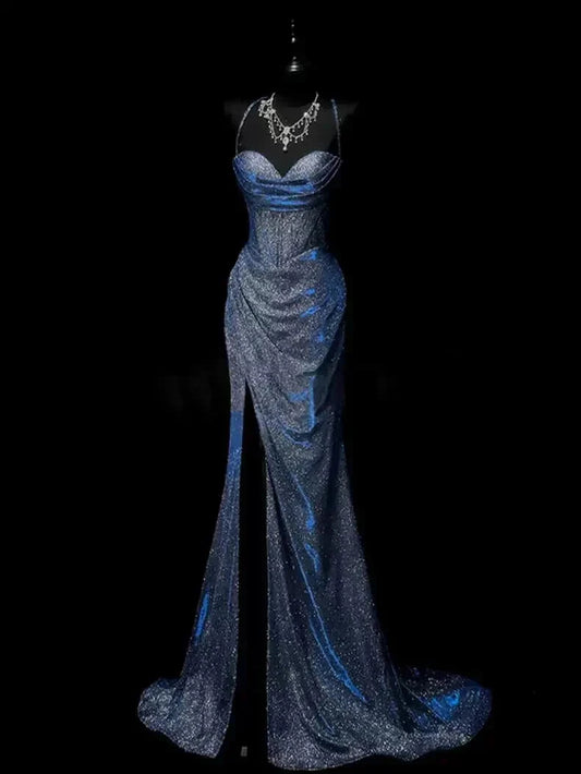Classy Leg Split Prom Dresses Straps Mermaid Long Evening Party Gowns simple gentle atmospheric and unique desi Bring summer colors to enhance whiteness by YiHuiw