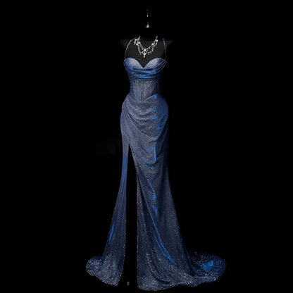 Classy Leg Split Prom Dresses Straps Mermaid Long Evening Party Gowns simple gentle atmospheric and unique desi Bring summer colors to enhance whiteness by YiHuiw