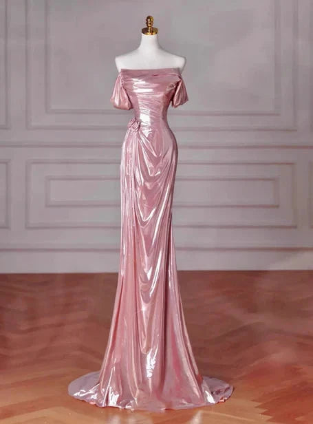Classy Mermaid Off The Shoulder Pink Sequin Long Prom Dresses Formal Gown Summer Wedding Guest Dresses Wedding Guest Outfit simple gentle atmospheric and unique desi Bring summer colors to enhance whiteness by YiHuiw