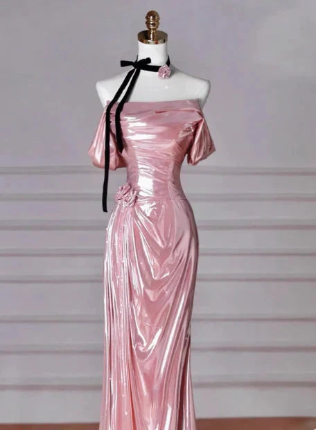Classy Mermaid Off The Shoulder Pink Sequin Long Prom Dresses Formal Gown Summer Wedding Guest Dresses Wedding Guest Outfit simple gentle atmospheric and unique desi Bring summer colors to enhance whiteness by YiHuiw