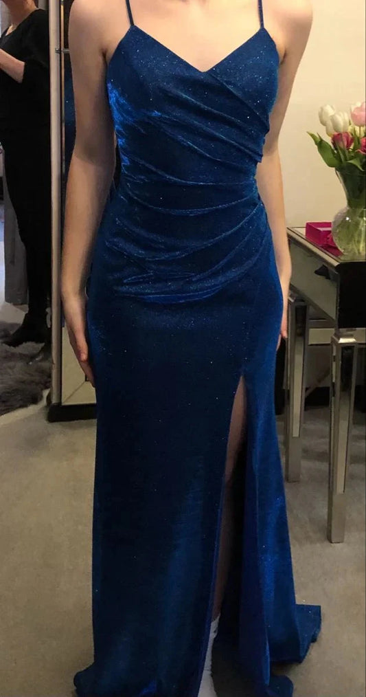 Classy Mermaid Spaghetti Straps Royal Blue Slit Long Prom Dresses Formal Gown Summer Wedding Guest Dress Wedding Outfits For Guest simple gentle atmospheric and unique desi Bring summer colors to enhance whiteness by YiHuiw