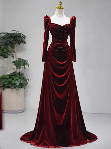 Classy Mermaid Sweetheart Burgundy Velvet Long Prom Dresses Summer Wedding Guest Dresses Wedding Guest Outfits simple gentle atmospheric and unique desi Bring summer colors to enhance whiteness by YiHuiw