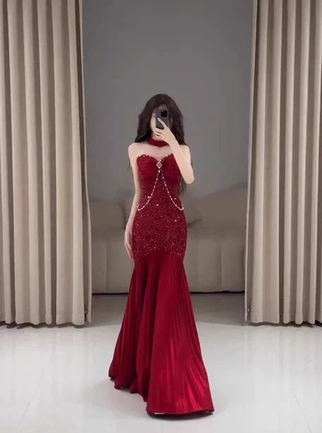 Classy Mermaid Sweetheart Red Sequin Long Prom Dresses Formal Gown Summer Wedding Guest Dresses Wedding Guest Outfit simple gentle atmospheric and unique desi Bring summer colors to enhance whiteness by YiHuiw