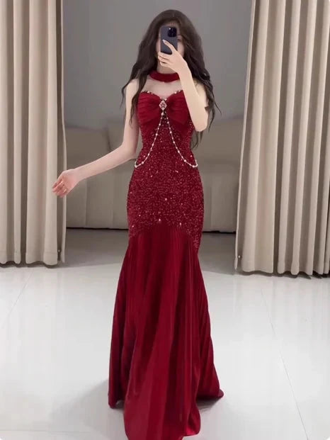 Classy Mermaid Sweetheart Red Sequin Long Prom Dresses Formal Gown Summer Wedding Guest Dresses Wedding Guest Outfit simple gentle atmospheric and unique desi Bring summer colors to enhance whiteness by YiHuiw