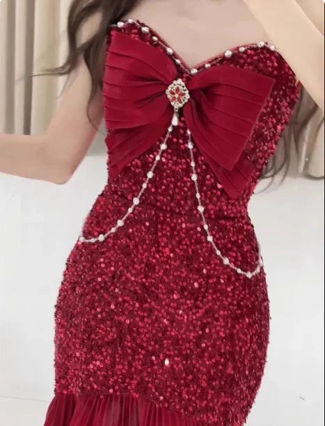 Classy Mermaid Sweetheart Red Sequin Long Prom Dresses Formal Gown Summer Wedding Guest Dresses Wedding Guest Outfit simple gentle atmospheric and unique desi Bring summer colors to enhance whiteness by YiHuiw