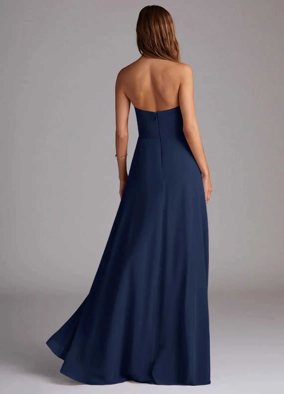 Clean A Line Strapless Sleeveless Open Back High Slit Floor Length Female Evening Dress by YiHuiw