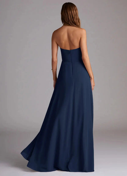 Clean A Line Strapless Sleeveless Open Back High Slit Floor Length Female Evening Dress by YiHuiw