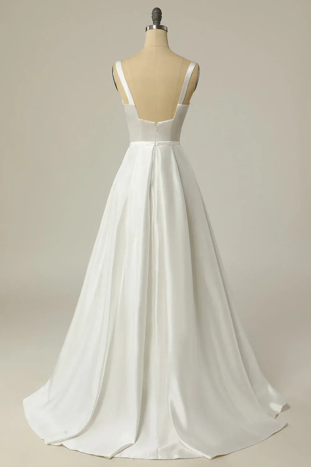 A-Line Square Neck Satin Train Mini Wedding Dress - Yihuiw by Yihuiw
