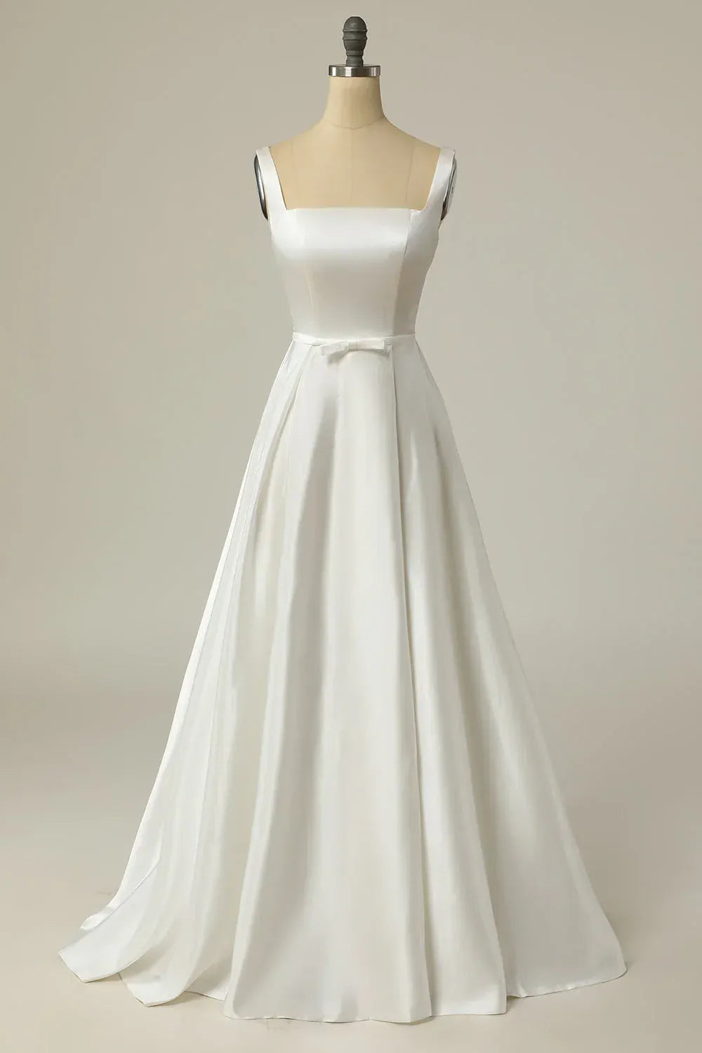 A-Line Square Neck Satin Train Mini Wedding Dress - Yihuiw by Yihuiw