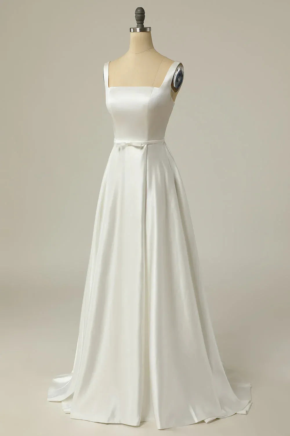 A-Line Square Neck Satin Train Mini Wedding Dress - Yihuiw by Yihuiw