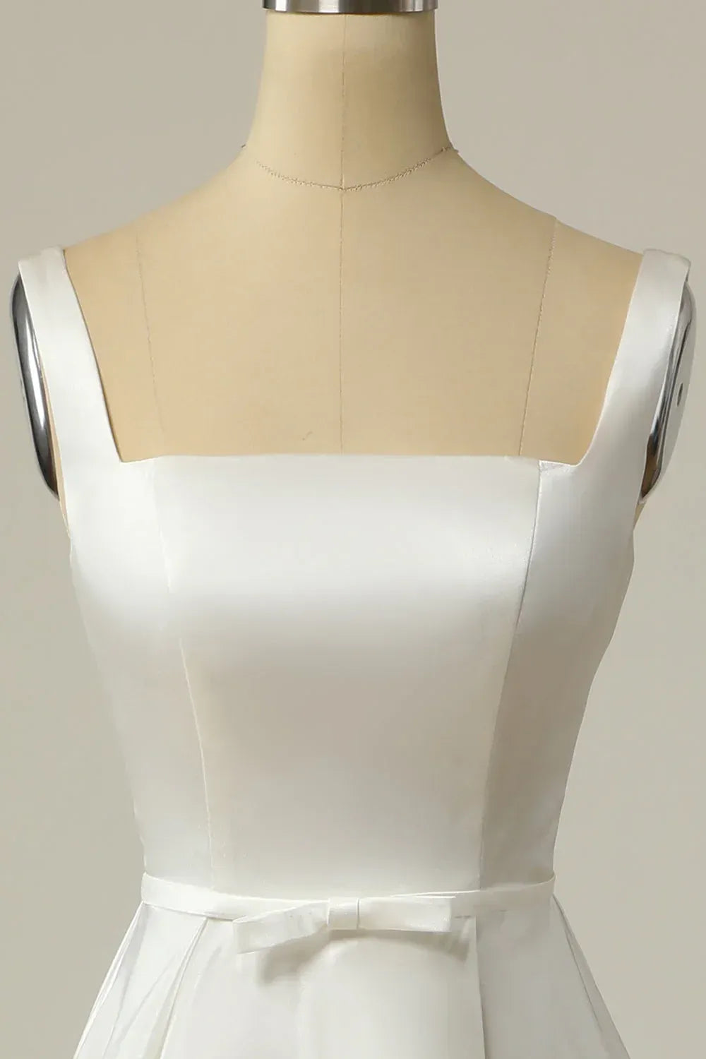 A-Line Square Neck Satin Train Mini Wedding Dress - Yihuiw by Yihuiw