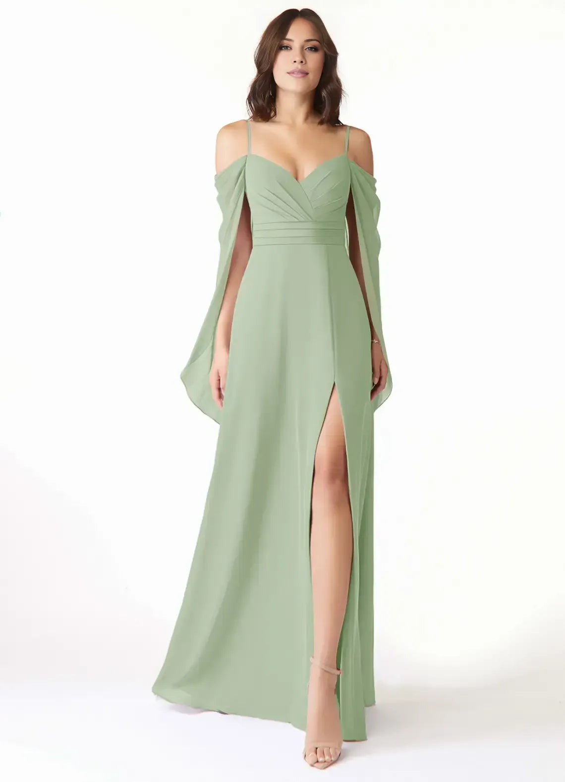 A-Line Chiffon Cold Shoulder High Slit Wedding Dress - Yihuiw by Yihuiw