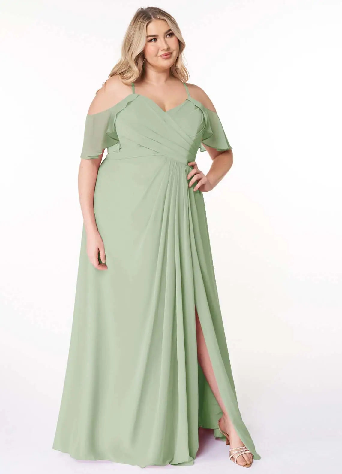 Cold Shoulder High Slit Floor-Length Wedding Dress - Yihuiw by Yihuiw