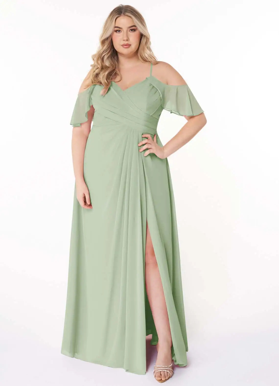 Cold Shoulder High Slit Floor-Length Wedding Dress - Yihuiw by Yihuiw