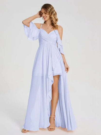 Sweetheart Chiffon Cold Shoulder High Slit Wedding Dress - Yihuiw by Yihuiw