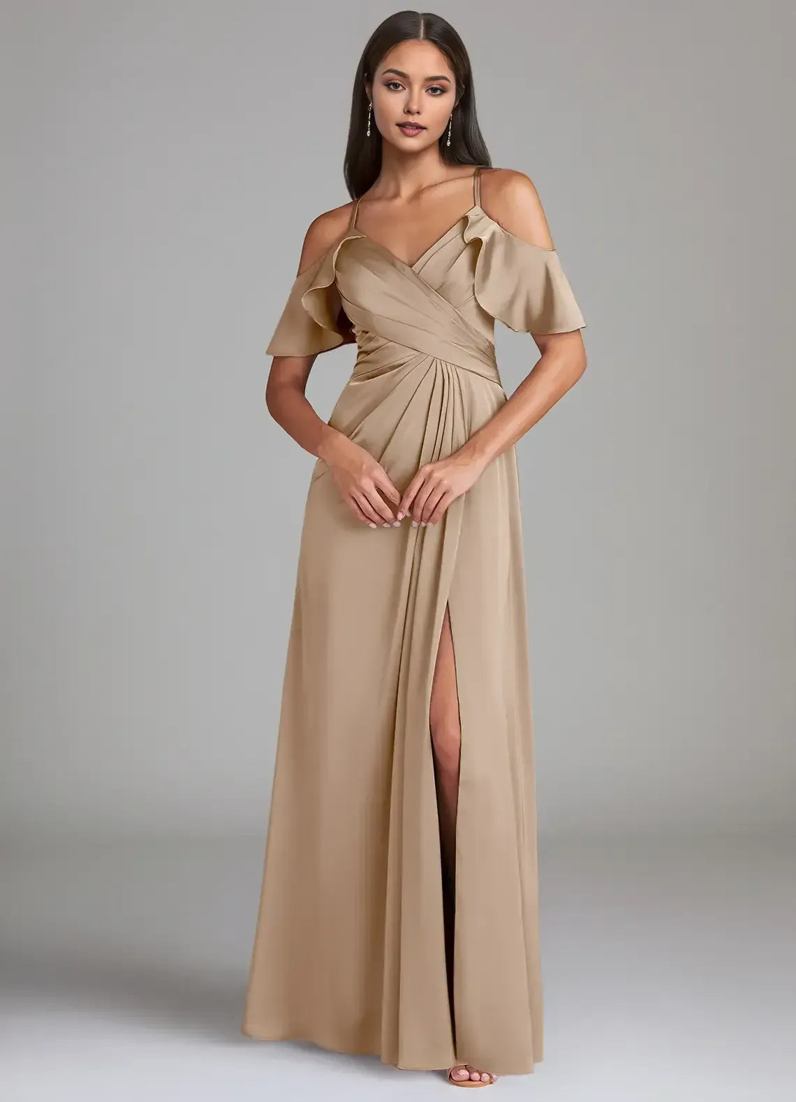 A-Line Satin Cold Shoulder High Slit Wedding Dress - Yihuiw by Yihuiw