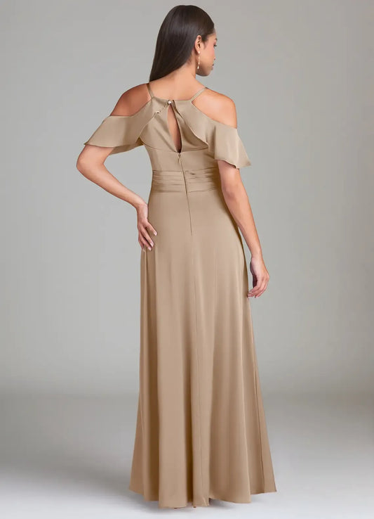 A-Line Satin Cold Shoulder High Slit Wedding Dress - Yihuiw by Yihuiw
